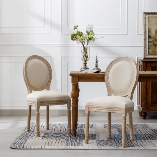 2 Solid Wood Frame Linen Fabric Oval Back Dining Chairs The Cozy Merchant